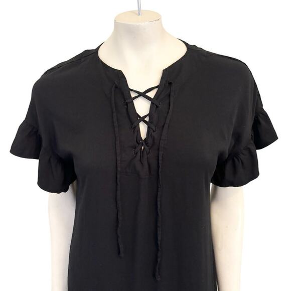MICHAEL STARS Lace Up Front Lightweight Dress in Black SZ M - Picture 3 of 9